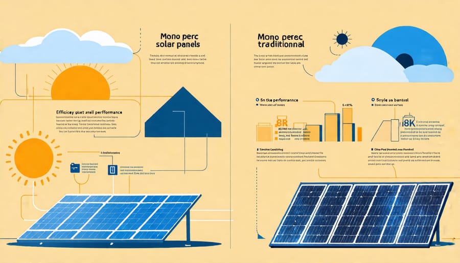 Infographic illustrating the advantages of mono-perc solar panels over conventional panels