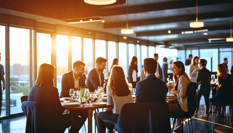 PV professionals connecting and networking at an alumni event