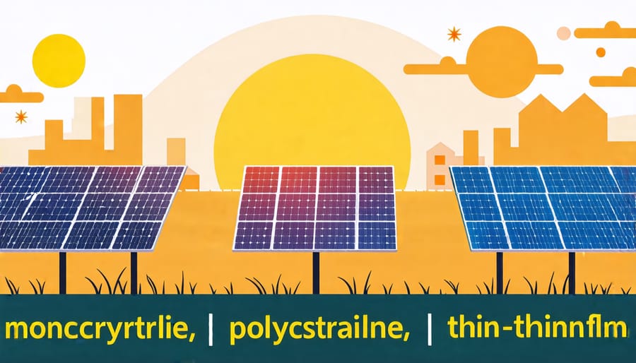 Visual comparison of the efficiency, appearance, and characteristics of different solar panel technologies