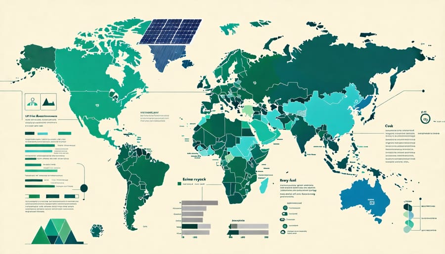Map showcasing global leaders in solar panel recycling programs with highlighted countries
