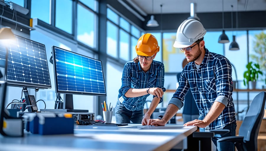 Team of engineers at Mose Solar developing new solar technologies in a high-tech lab