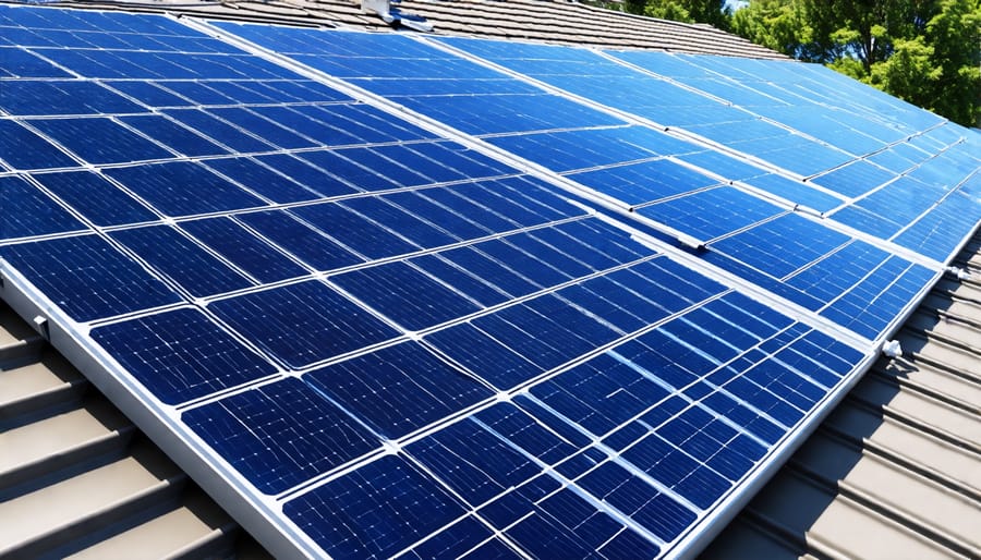 Modern solar PV panels generating clean energy on a house roof