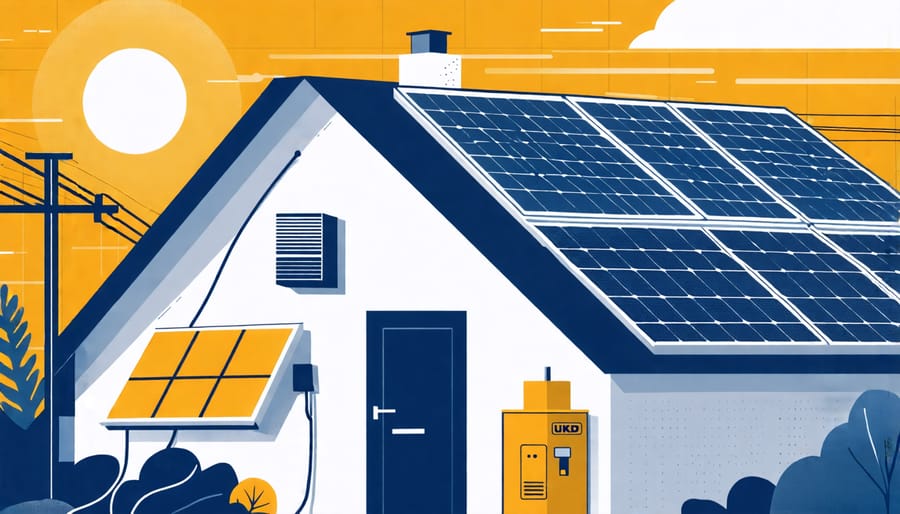 Illustration of potential electrical hazards in solar installations, including live wires and grounding issues