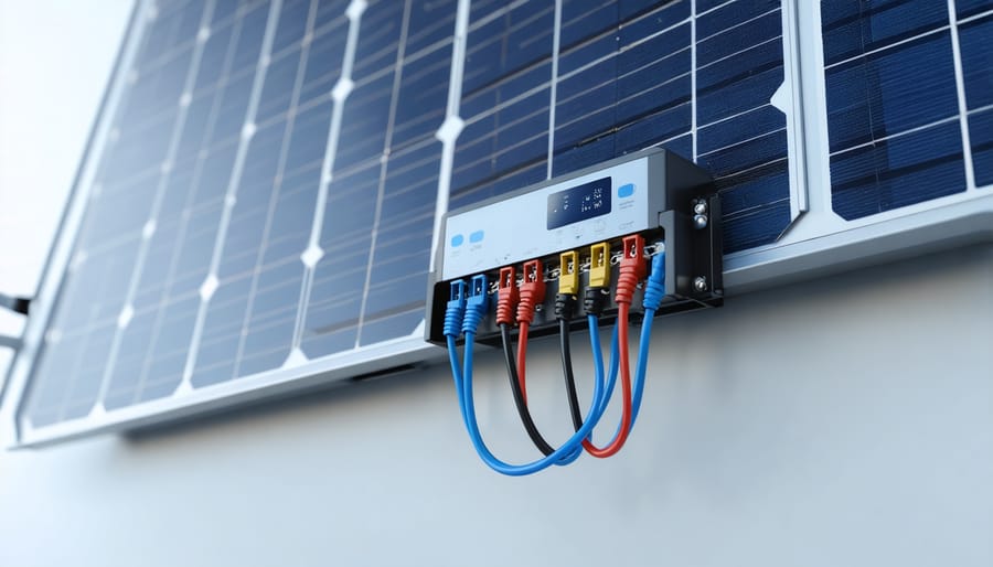 Solar inverter device with DC input and AC output wiring terminals