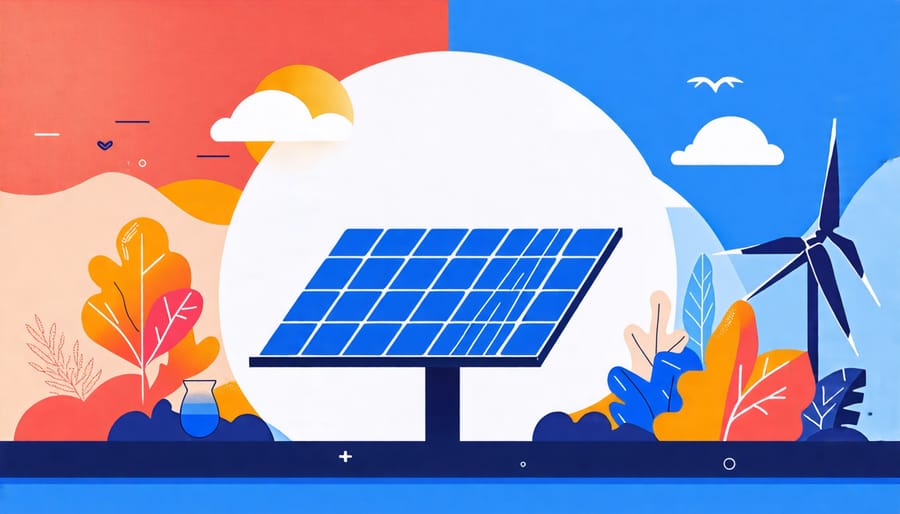 Conceptual image depicting the recycling process of solar panels, highlighting the stages of breaking down components