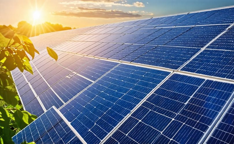 Illustration of solar panels being transformed from waste into valuable recycled materials, emphasizing the process and benefits of recycling.