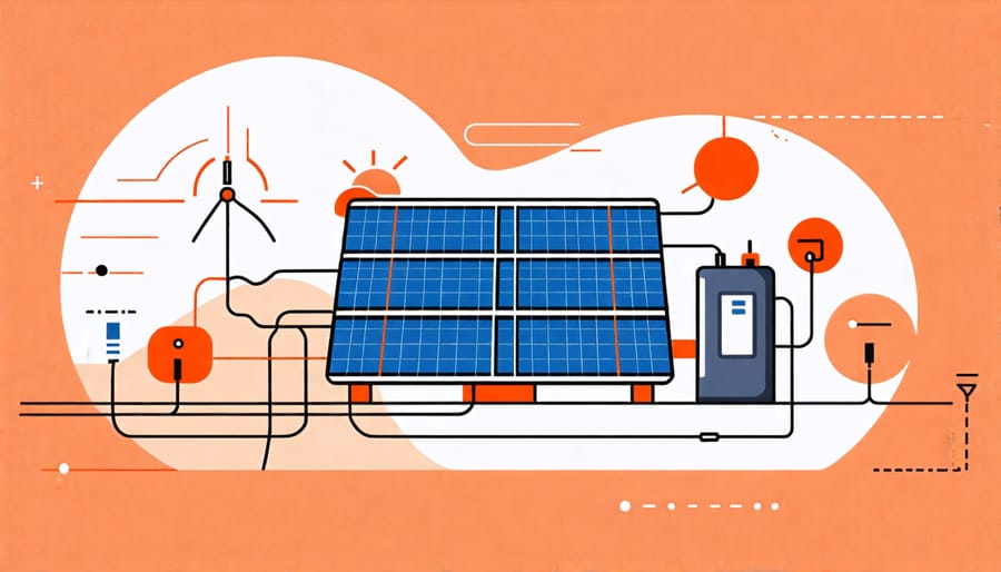 Diagram showing a solar panel system integrated with a battery for energy storage