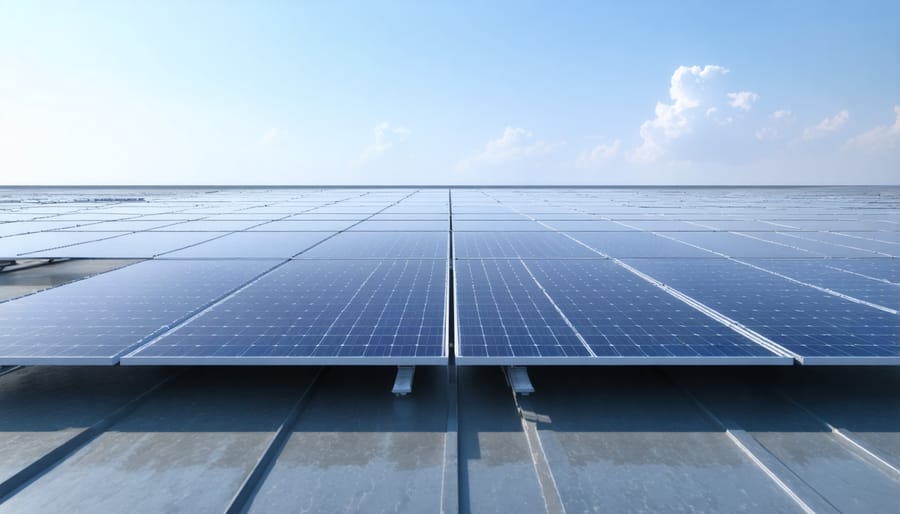 Bifacial solar panel installation on a roof with reflective material to optimize back-side energy production