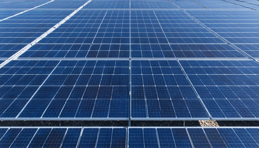 Bifacial photovoltaic panels in a solar farm harvesting sunlight