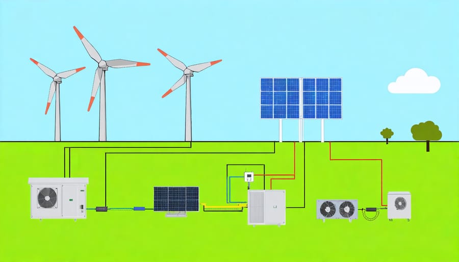 Schematic representation of a wind-solar hybrid off-grid system components