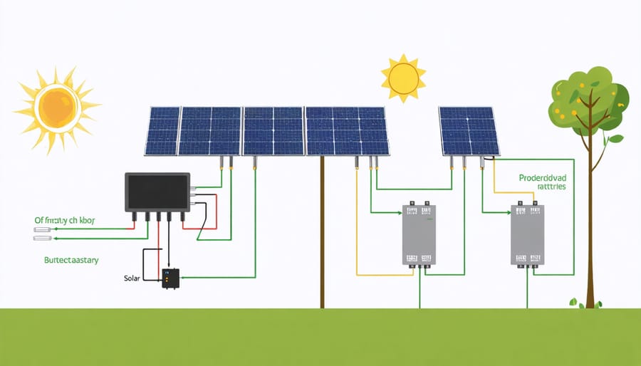 Components and configuration of an off-grid solar power system