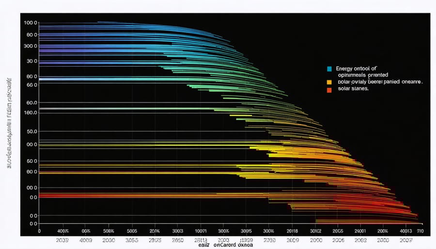 Line graph demonstrating the difference in energy generation between optimally and sub-optimally oriented solar panels