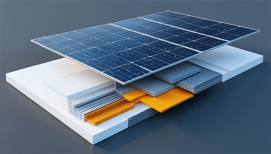 Diagram illustrating the internal structure and key components of a solar roof tile