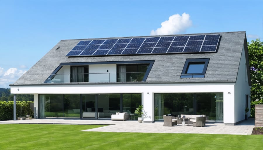 Sleek solar roof tiles integrated into a contemporary home design