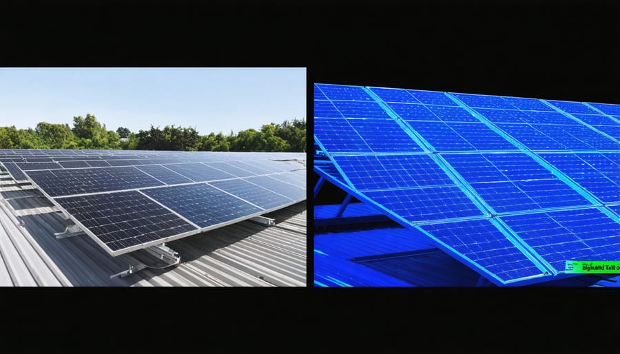 Side-by-side comparison of real solar panel production line and its digital twin representation