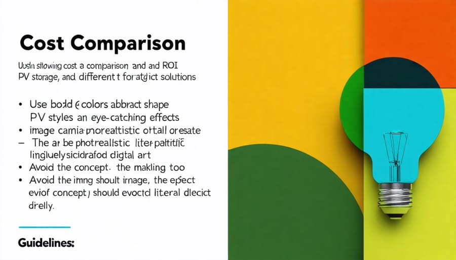 Financial chart comparing installation costs and return on investment for various PV storage systems
