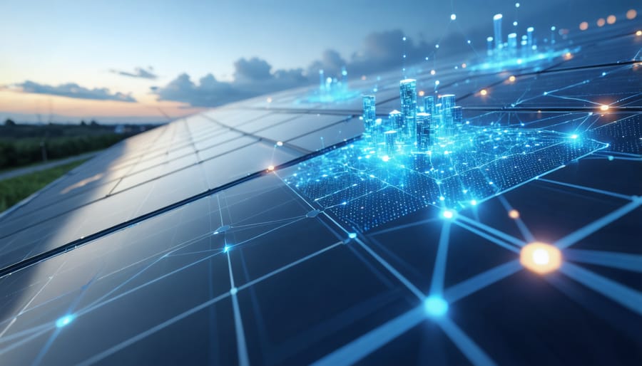 Interactive visualization of IoT sensors and data collection points on a solar array