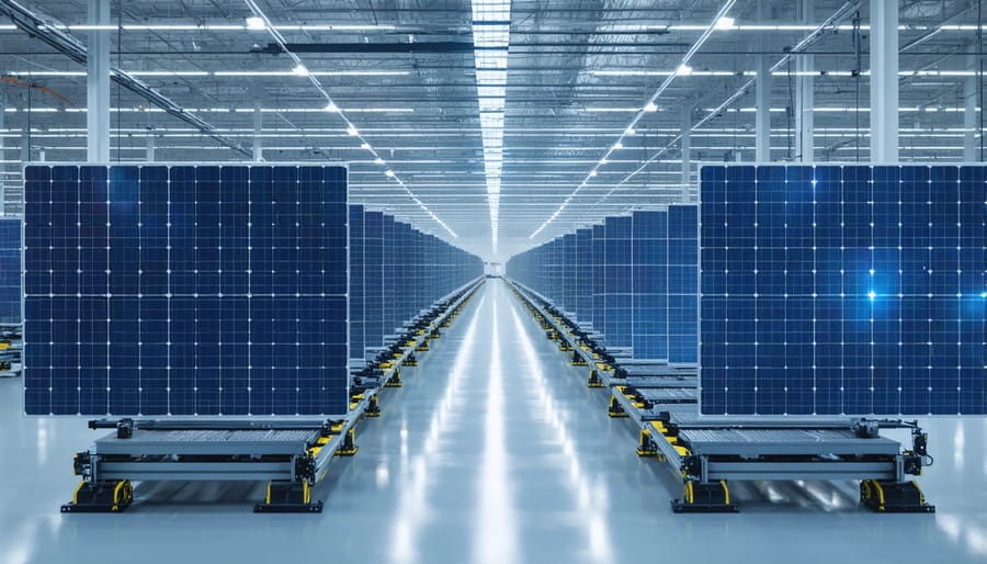 Advanced automated solar panel production line with robotic assembly systems
