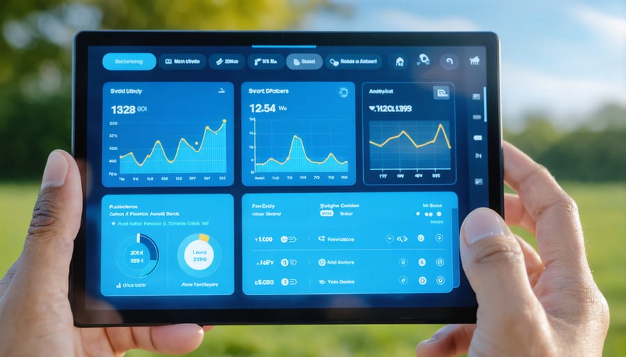 Screenshot of solar panel monitoring app showing real-time performance metrics