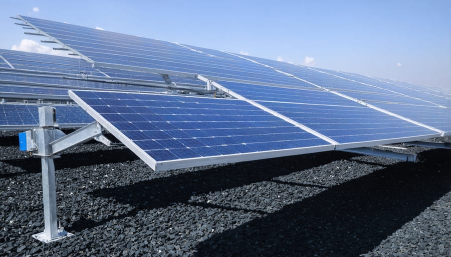 Industrial facility with automated machinery separating components of solar panels for recycling