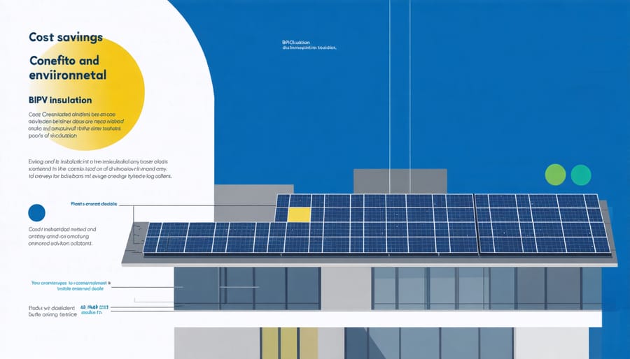 Visual representation of energy savings, ROI metrics, and carbon reduction statistics for BIPV systems
