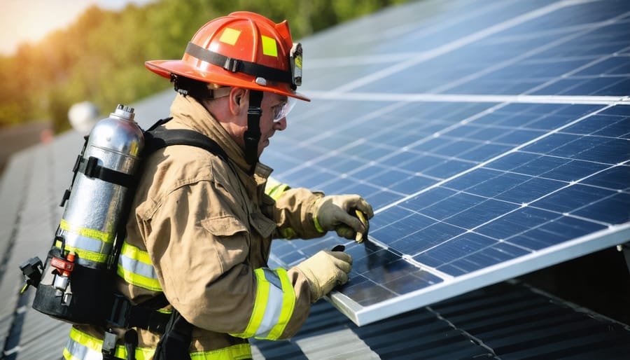 Emergency responder activating a rapid shutdown system on a building with solar panels