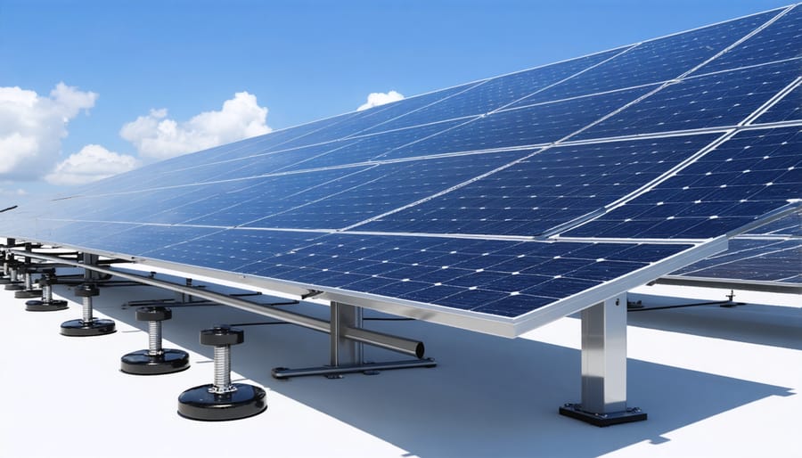 Laboratory setup showing mechanical stress testing equipment applying pressure to a solar panel