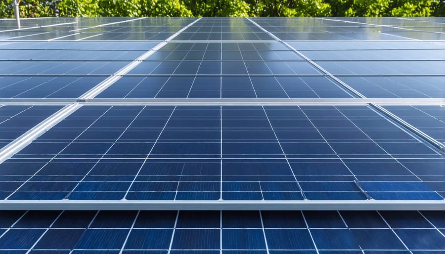 Automated production line showing the manufacturing of Mono PERC solar panels