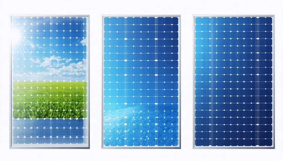 Visual comparison of crystalline, thin-film, and organic PV window technologies
