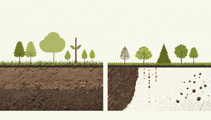 Side-by-side comparison of soil testing equipment and environmental impact assessment activities at a solar farm site