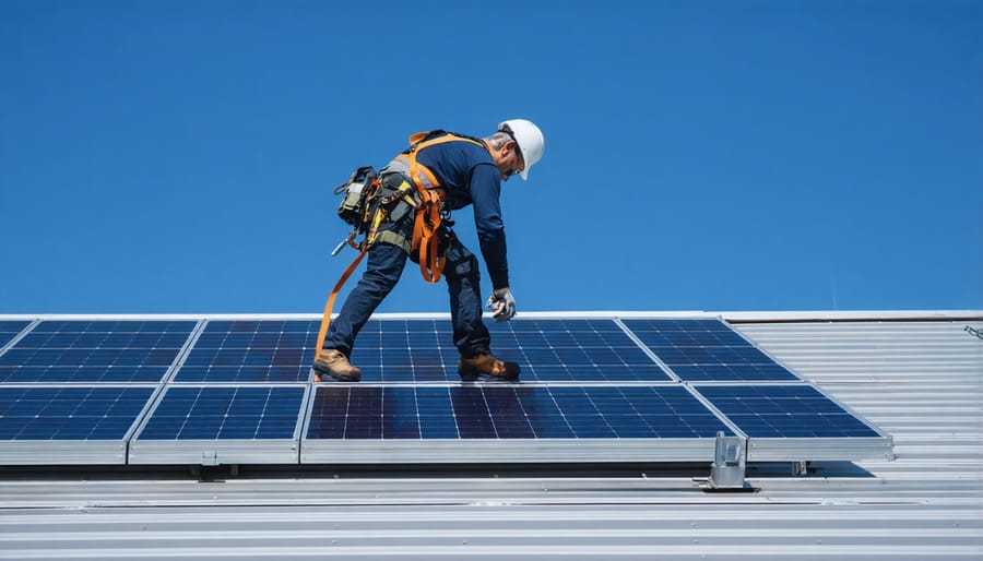 Proper installation and use of fall protection systems during solar panel installation
