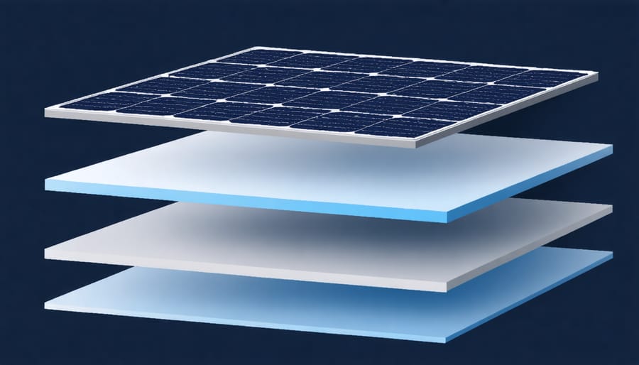Cross-sectional diagram of solar panel components and materials