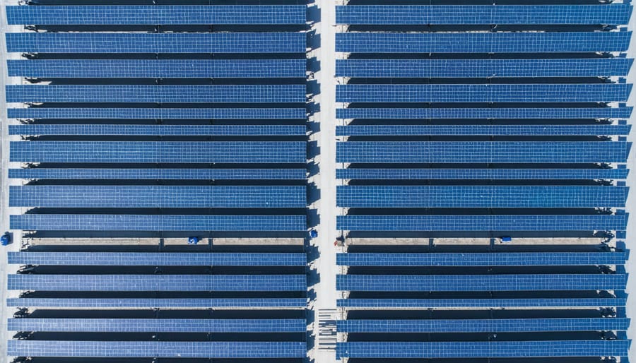 Bird's eye view of solar panel array demonstrating land use requirements