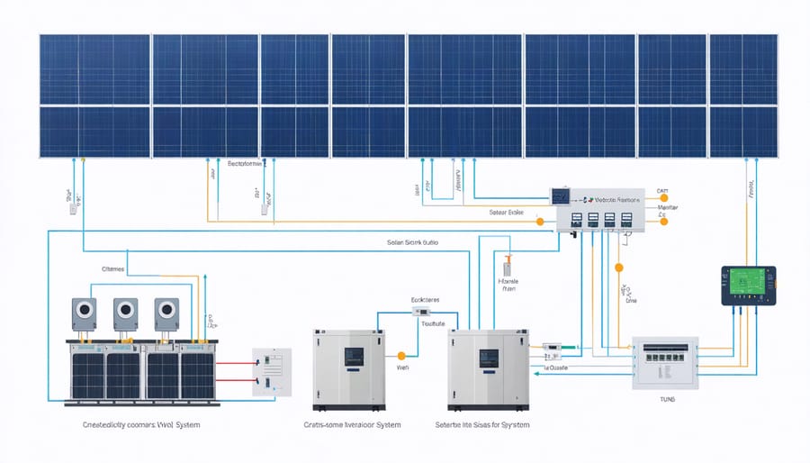 Detailed technical schematic of integrated solar PV and storage system components