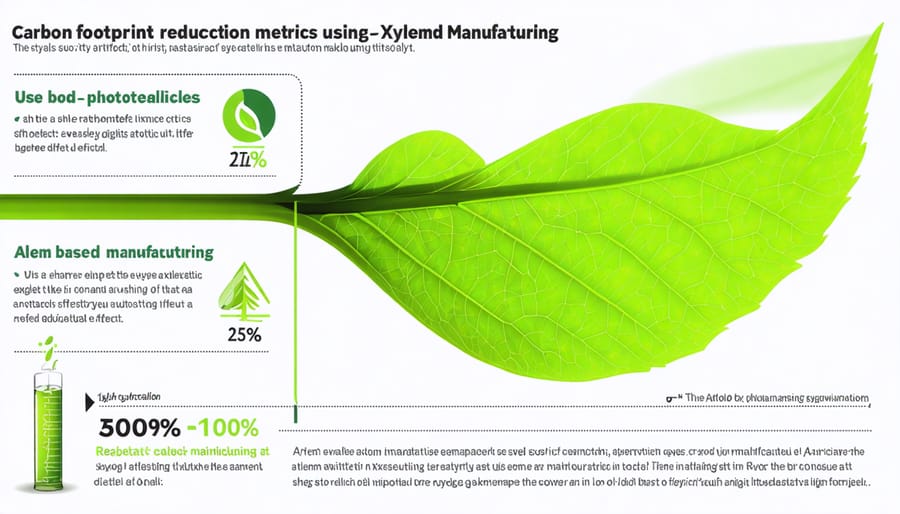 Visual representation of environmental impact reduction through xylem-based solar manufacturing
