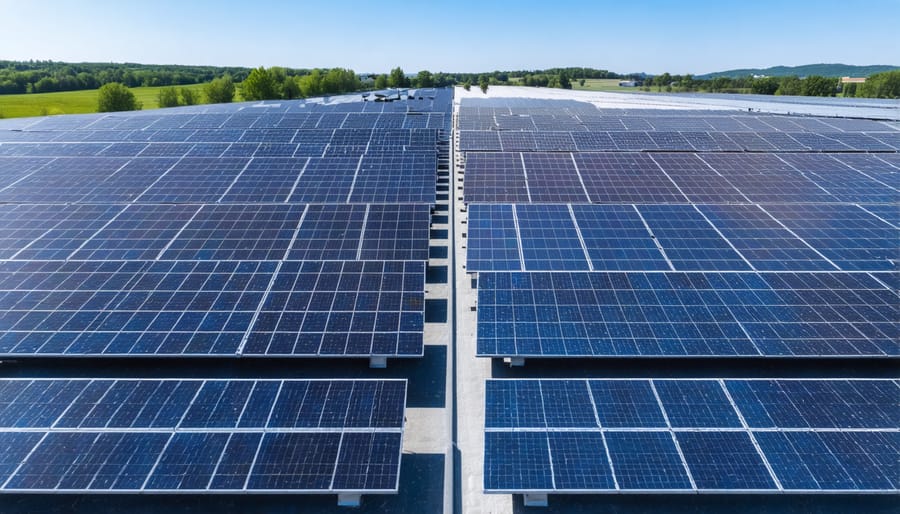 Side-by-side comparison of solar farm efficiency with and without AI optimization