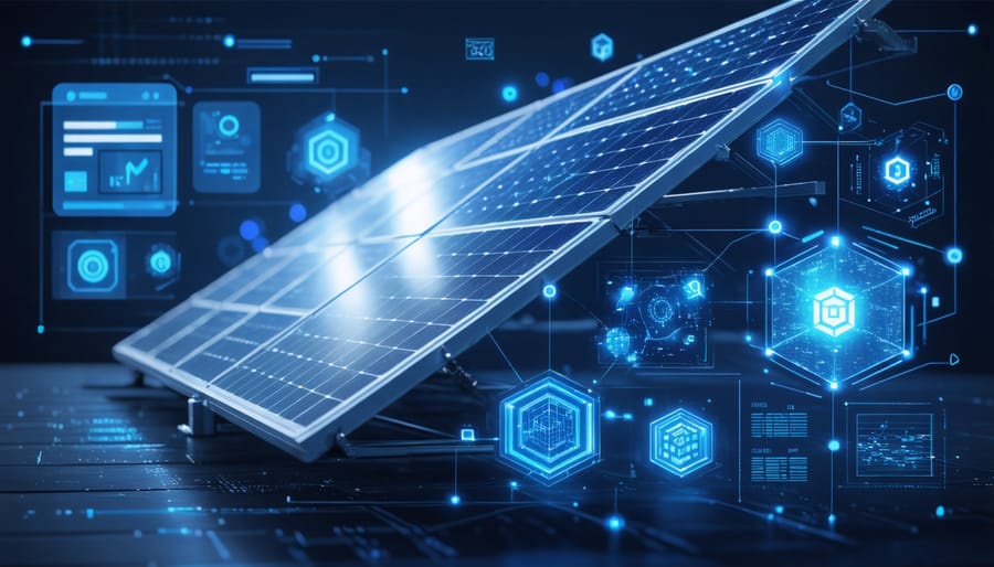 Interactive dashboard displaying real-time blockchain tracking of solar panel materials and components