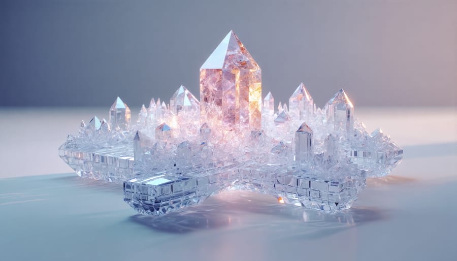 Molecular visualization showing crystal structure transformation during crystallic fusion