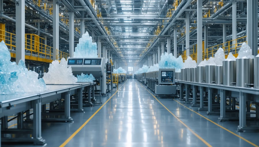 Industrial production line showing crystallic fusion integration in solar module manufacturing