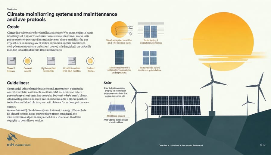 Diagram illustrating solar system monitoring and maintenance procedures in desert conditions