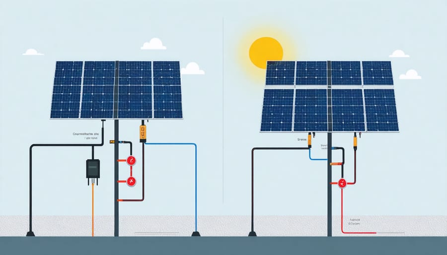 Diagram comparing voltage characteristics of series and parallel solar panel configurations