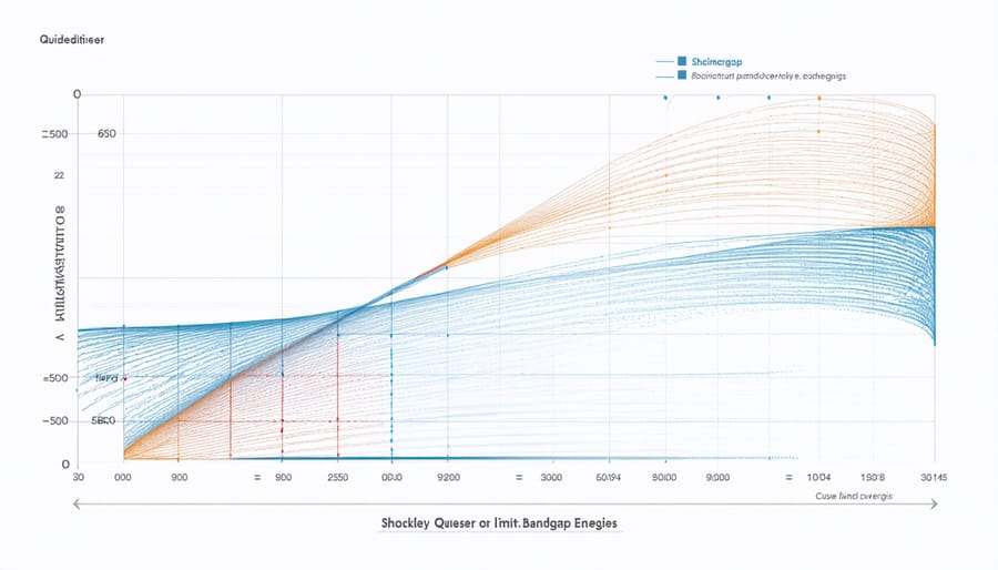 Graph showing theoretical maximum solar cell efficiency limits according to Shockley-Queisser calculations