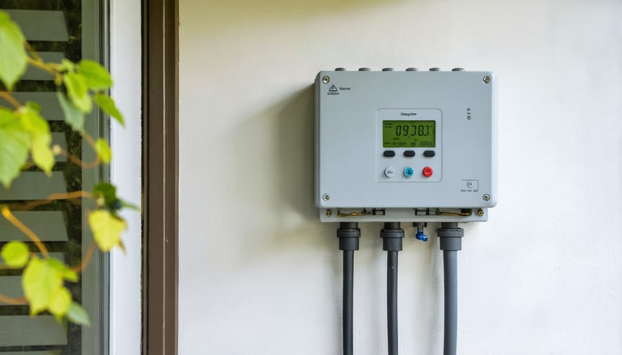 Close-up photograph of installed smart meter and solar inverter showing digital displays