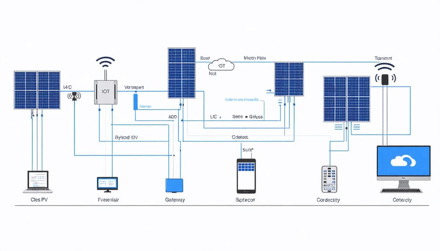 Diagram illustrating the key components and connections in a smart solar PV system