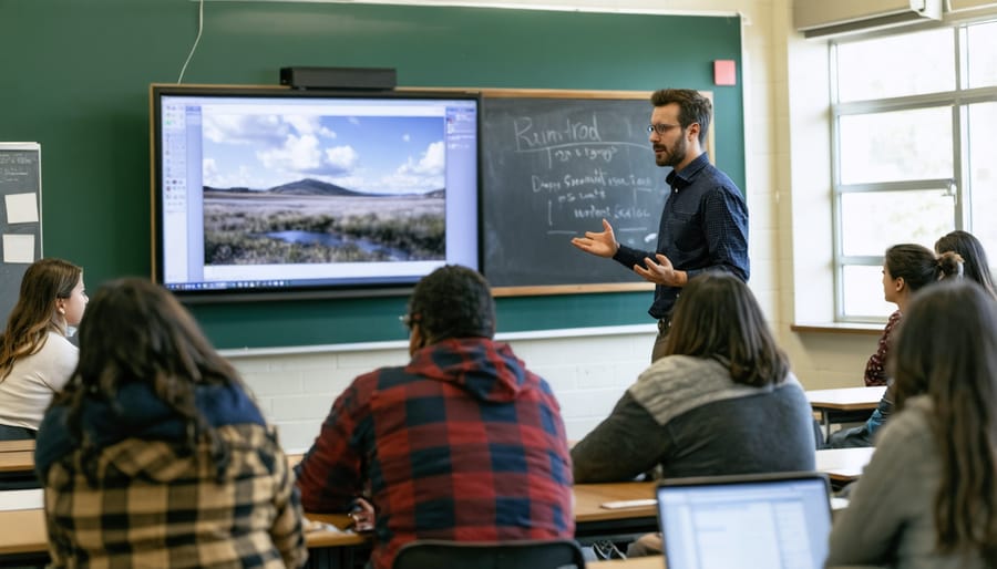 Solar industry professional presenting to engaged students in UVA classroom