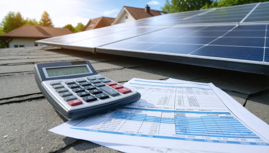 Solar installation financing documents and calculator showing cost analysis