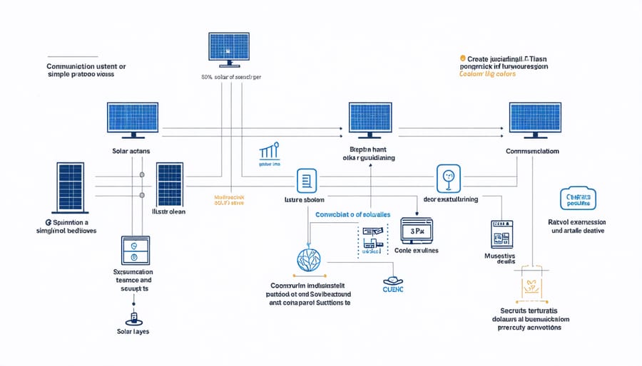 Network architecture diagram of an IoT-enabled solar system with security features