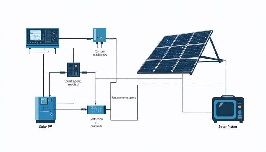 Schematic illustration of solar power system integration with hospital equipment