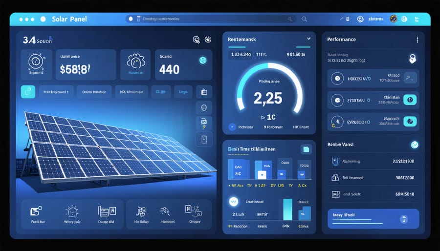 Solar PV monitoring software interface displaying performance data and maintenance predictions