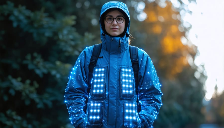 Model demonstrating wearable solar technology in clothing